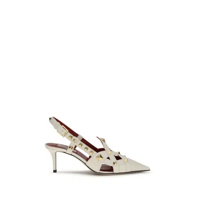 Valentino Garavani Studded Pointed Heeled Pumps In Neutral