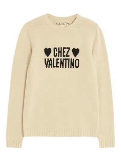 Valentino Beige Heart-embellished Sweater In Neutral