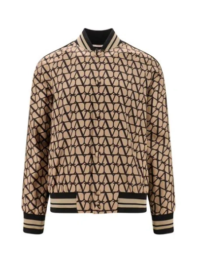 Valentino Beige Iconographic Printed Bomber Jacket For Men