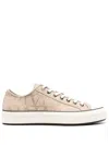 VALENTINO GARAVANI BEIGE JACQUARD LOW-TOP SNEAKERS WITH LEATHER DETAILS FOR MEN
