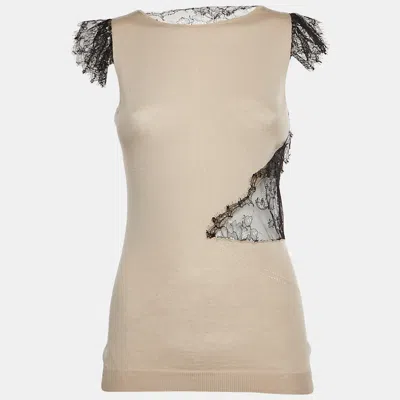 Pre-owned Valentino Beige Lace And Wool Blend Knit Tank Top M In Sand