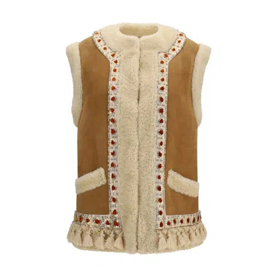 Valentino Beige Lamb Ovis Aries Aries Sleeveless Jacket In Neutral