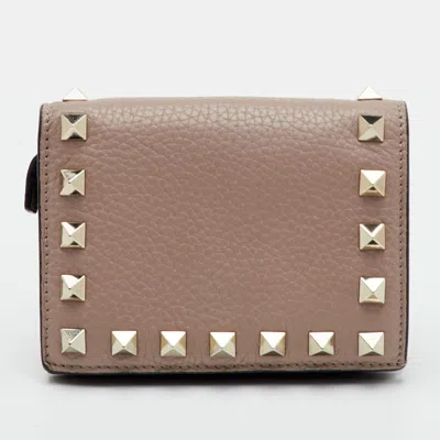 Pre-owned Valentino Garavani Beige Leather Bifold Card Case