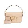 Valentino Womens Rose Cannelle Locò Logo-plaque Leather Shoulder Bag In Neutrals
