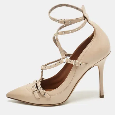 Pre-owned Valentino Garavani Beige Leather Love Latch Ankle Strap Pumps Size 39 In Sand