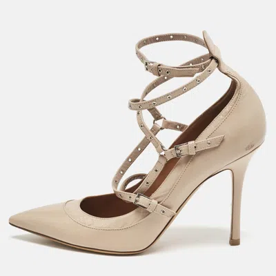 Pre-owned Valentino Garavani Beige Leather Love Latch Pumps Size 38.5
