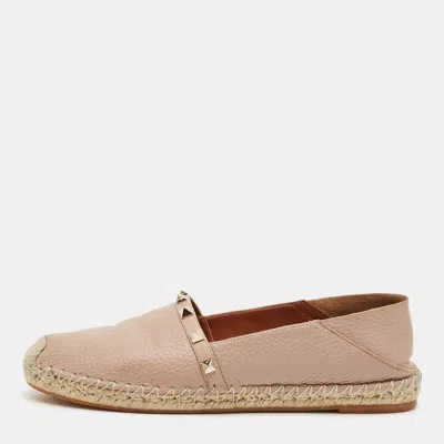 Pre-owned Valentino Garavani Beige Leather Rockstud Espadrille Flats Size 39 In Sand