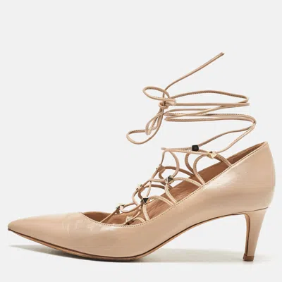 Pre-owned Valentino Garavani Beige Leather Rockstud Pumps Size 36.5