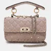 Valentino Beige Leather Small Rockstud Spike Top Handle Bag In Beige