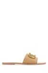 VALENTINO GARAVANI BEIGE LEATHER VLOGO SLIPPERS