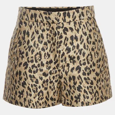 Pre-owned Valentino Beige Leopard Print Jacquard Regular Fit Shorts M
