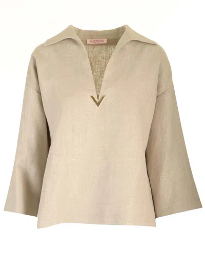 Valentino Beige Linen Canvas Top