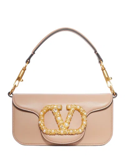 Valentino Garavani Beige Loco Small Shoulder Bag In Pink