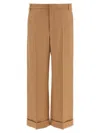 Valentino Wool Pants With Cuffed Hem And Pleated Front In Brown