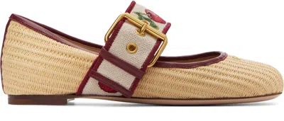 Valentino Garavani Beige Mary-jane Bribri Raffia Ballerina Flats In Nude