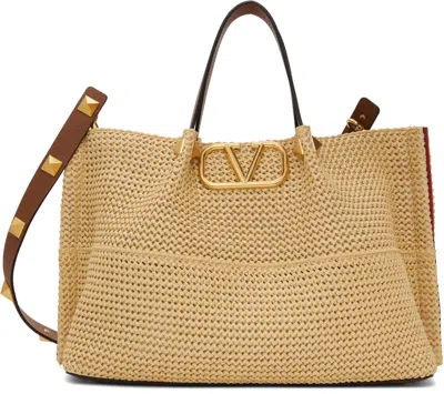 VALENTINO GARAVANI BEIGE MEDIUM STRAW SUMMER TOTE