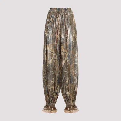VALENTINO BEIGE METALLIC VOYAGE PLEATED WIDE-LEG PANTS