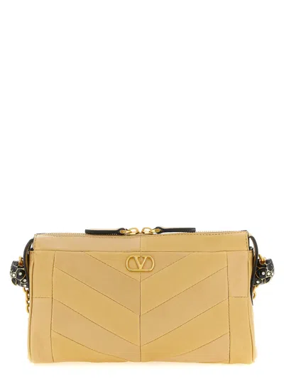 Valentino Garavani Women Beige Panthea Small Shoulder Bag In Yellow