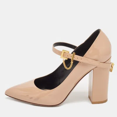 Pre-owned Valentino Garavani Beige Patent Leather Mary Jane Block Heel Pumps Size 38