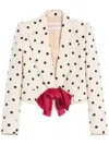 Valentino Bow-embellished Polka-dot Silk-shantung Jacket In Neutral