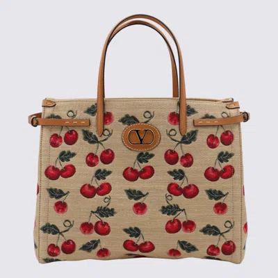 Valentino Garavani Beige Raffia And Leather Medium Antibes Totes