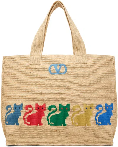 Valentino Garavani Beige Raffiachat Large Raffia Shopping Tote