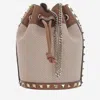 Valentino Two-tone Canvas Rockstud Bucket Bag In Beige