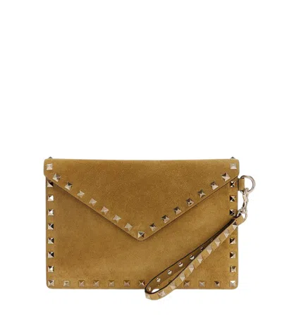 Valentino Garavani Beige Rockstud Clutch In Brown