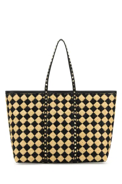 VALENTINO GARAVANI BEIGE ROCKSTUD EMBROIDERED TOTE