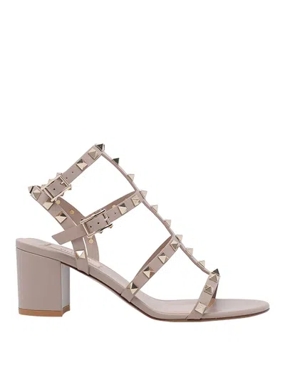 Valentino Garavani Beige Rockstud Sandals In Purple