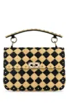 Valentino Garavani Two-tone Raffia Medium Rockstud Spike Handbag In Multi