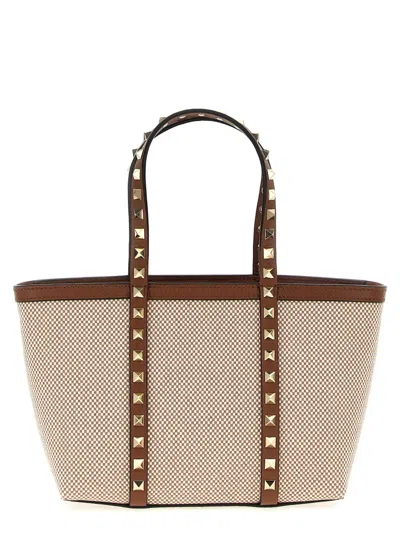 VALENTINO GARAVANI BEIGE ROCKSTUD SMALL TOTE BAG
