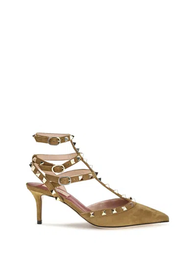 Valentino Garavani Valentino Rockstud Ankle Strap Pumps With 65mm Heel In Brown