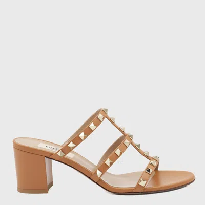 Valentino Garavani Beige Sandals In Leather Brown