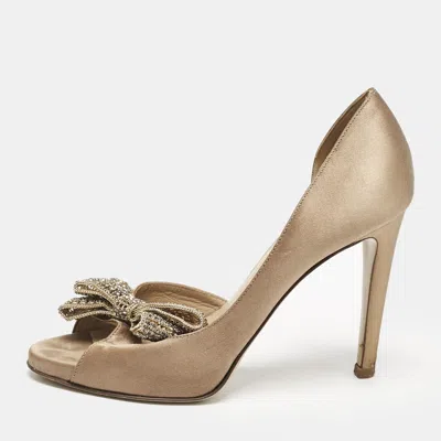 Pre-owned Valentino Garavani Beige Satin Couture Bow D 'orsay Peep Toe Pumps Size 37.5