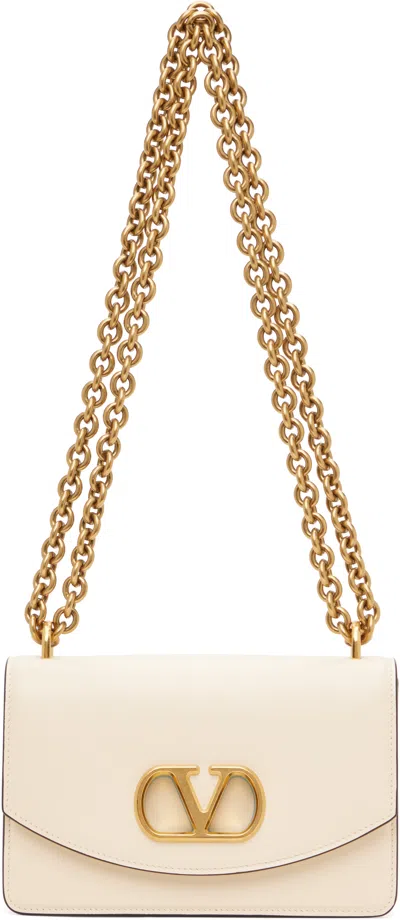 Valentino Garavani Beige Shiny Calfskin Vain Shoulder Bag In Ren Butter White