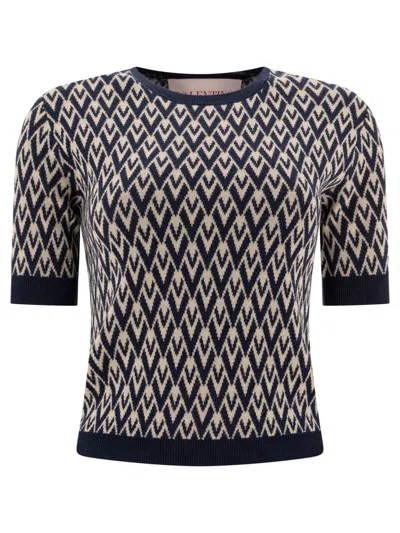 Valentino Beige Short-sleeved Knit Top In Gray