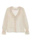 Valentino Lace-trimmed Ruffled Polka-dot Silk-chiffon Blouse In Neutral