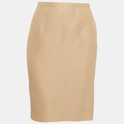 Pre-owned Valentino Beige Silk Pencil Skirt M In Sand