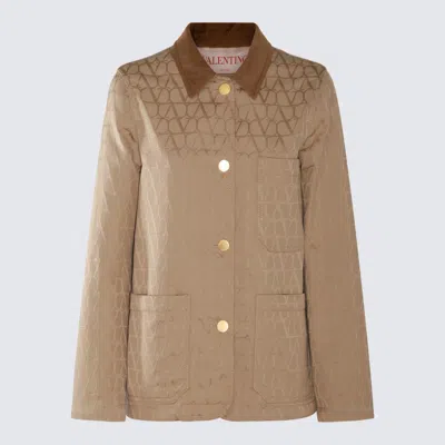 Valentino Logo-jacquard Single-breasted Blazer In Beige