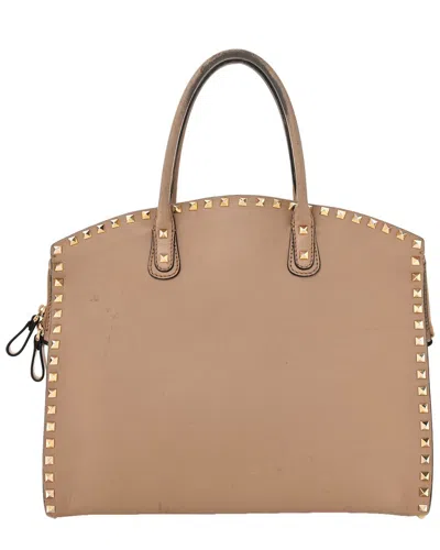 Valentino Garavani Valentino Beige Smooth Leather Rockstud Dome Shopper Alpaca (authentic Pre-  Owned)