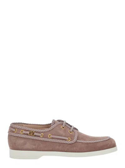 Valentino Garavani Beige Suede Loafers In Multi