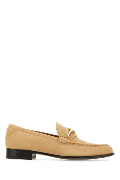 Valentino Garavani Vlogo Gate Embellished Suede Loafers In Beige O Tan