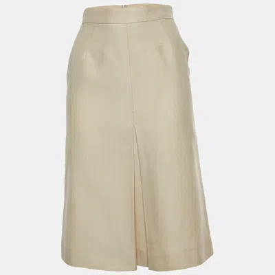 Pre-owned Valentino Beige Textured Wool Blend Pleated Mini Skirt S In Sand