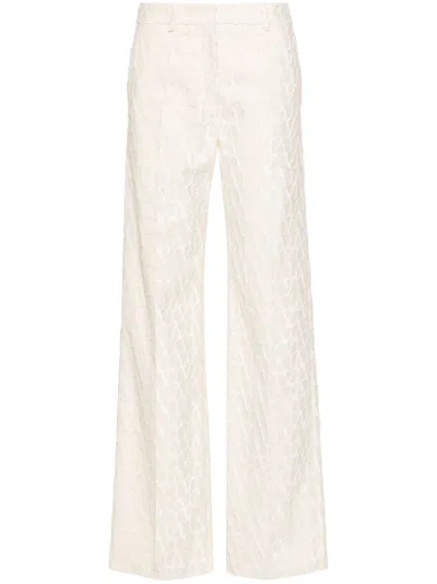 VALENTINO BEIGE TOILE ICONOGRAPHE FLOCKED TAILORED TROUSERS - WOMEN'S - COTTON/VISCOSE/SILK