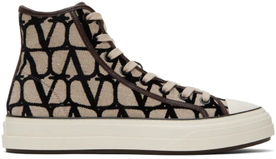 Valentino Garavani Beige Toile Iconographe Sneakers In 6zn Naturale Nero