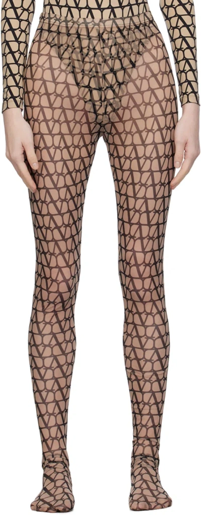 Valentino Beige Toile Iconographe Tights In Sn0 Beige /nero
