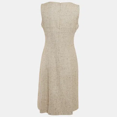 Pre-owned Valentino Beige Tweed Sleeveless V-neck Short Dress M