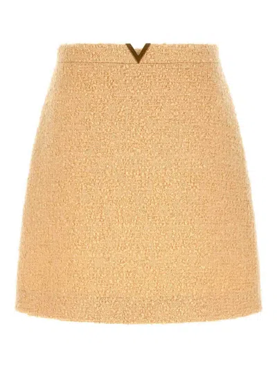 Valentino Beige V Gold Wool Skirt