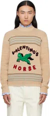 Valentino Pegasus-embroidered Striped Sweater In Multi